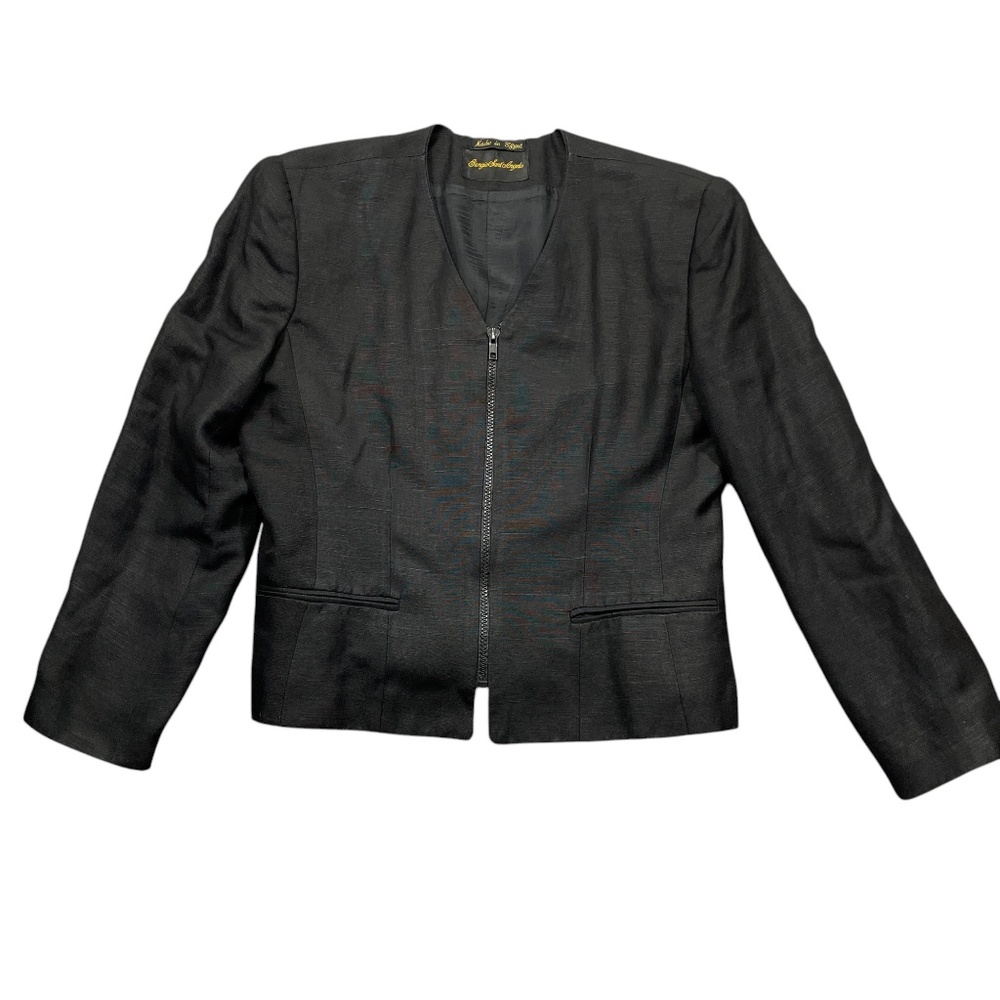 Giorgio Sant Angelo 10 Black Full Zip Jacket‎ Lined Linen Rayon
